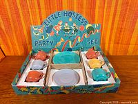 Full view of Little Hostess Party Set in original box showing all components