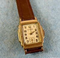 Front view of Integra rectangular wristwatch showing dial and case