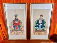 Both framed Chinese ancestral portraits front view