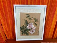 Framed Chinese watercolor floral painting