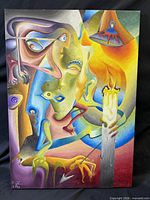 Full view of surreal abstract painting showing composition and colors