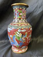 Full view of cloisonné vase showing shape and motifs