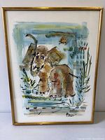 Full view of framed watercolor elephant painting