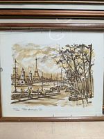 Paris street scene print in wood frame