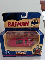 Front view of sealed Corgi Batman Redbird die-cast car in box