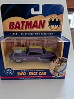 Front view of boxed Corgi Batman Two-Face Car showing item and branding