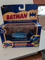Front of boxed Corgi Batmarine showing vehicle and Batman branding