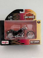 Front view of sealed Maisto Harley-Davidson motorcycle model in box