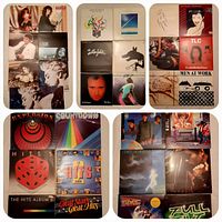 Collage showing 24 of the LP front covers including Madonna, Michael Jackson, TLC, Men At Work, Hits albums