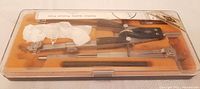 Closed plastic case top view with contents visible