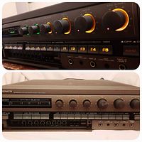 Close-up of front left controls showing illuminated knobs, key control buttons and mic inputs