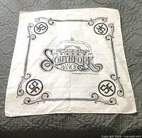 Full view of Southfork Ranch bandana front side showing graphics and dimensions