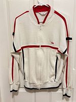 Full front view of track jacket showing design and colors