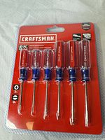 Front view of sealed Craftsman 6-piece screwdriver set in blister packaging