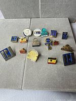 Overview of all pins arranged on two grey boards