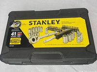 Closed case showing Stanley label and set details