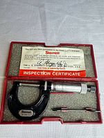Micrometer, case, inspection certificate, wrench overall view