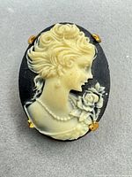 Front view of cameo brooch showing design and colors