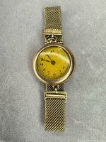 Full view of wristwatch front showing dial and mesh bracelet