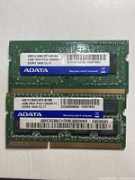 Front view of both ADATA SO-DIMMs showing labels with capacity, speed and model numbers