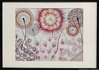 Frontal view of framed abstract botanical giclée print showing artwork, mat and black frame
