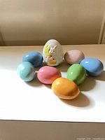 All eight ceramic eggs grouped