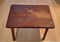 Top view showing wood grain, stains and scratches on table surface