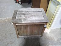 Top view of wooden patio cooler side table closed