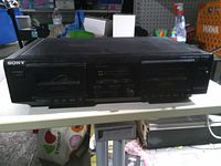 Front view of Sony dual cassette deck showing both tape wells and control panel