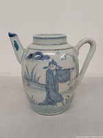 Front view showing figure decoration and missing lid opening