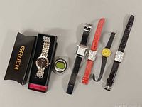 All six watches lined up with Gruen box included
