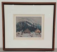 Full view of framed lithograph with mat and frame