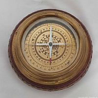 Top view showing compass dial, crosshair and brass frame