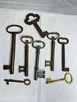 All nine keys laid out to show sizes, materials and condition