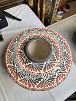 Top view showing grey rim and painted geometric pattern