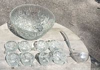 full set: punch bowl, 8 cups, ladle