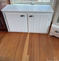 Front view of cabinet showing two doors and hardware