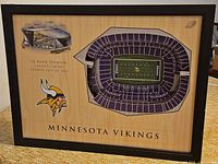 Full view of framed 3D stadium art displaying Vikings logo and stadium cutaway