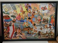 Collage puzzle with beach and summer-themed Saturday Evening Post covers in black frame