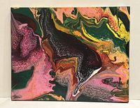 Front view of full abstract painting on wood panel