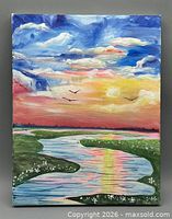 Front view of the sunset marsh painting on canvas
