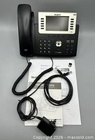 Full set showing phone with handset, cords, dongle and manual