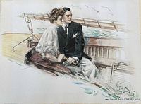 Full view of lithograph showing couple on sailboat