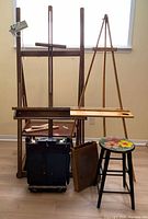 Overall view showing both easels, paint box, stool and clip lamp