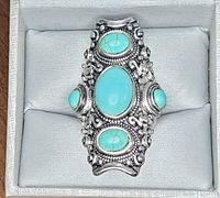 ring inside box showing overall design and stones