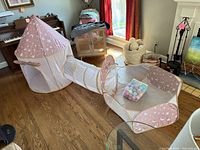 overview of tent, tunnel, ball pit and balls