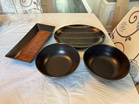 All four Pfaltzgraff Matika Shale pieces on table