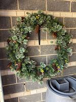 Front view of full wreath showing overall size and decorations