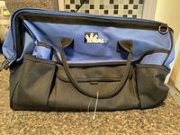 Front view of Ideal blue and black tool bag