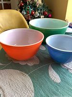 all three Pyrex bowls nested on table